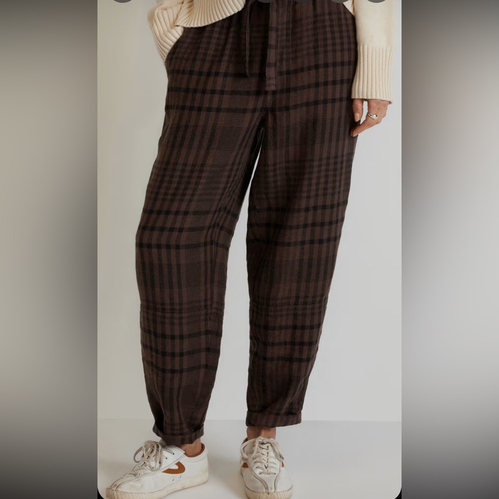 Everlane Linen Pull-On Barrel Pant XL Chocolate Brown/ Black